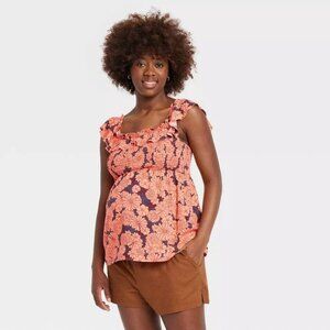 NEW Isabel Maternity by Ingrid & Isabel Medium Ruffle Smocked Floral Tank Top